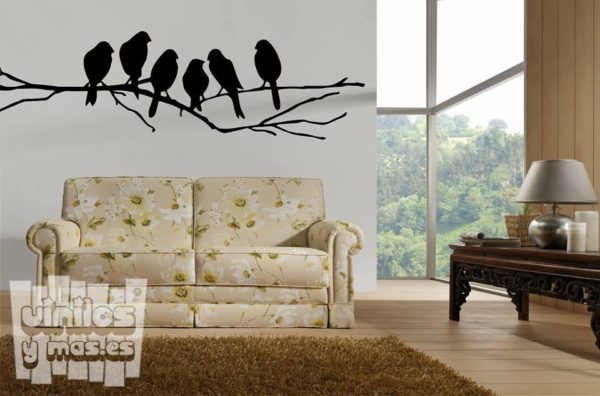 Vinilo decorativo pájaros posados en rama.