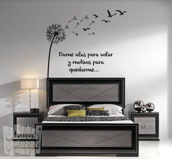 Vinilo decorativo frase, dame alas para volar y motivos para quedarme...