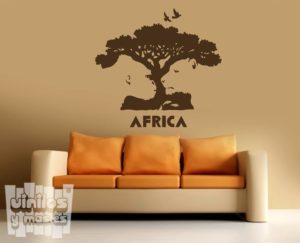 Vinilo decorativo África "árbol, gorila y león".