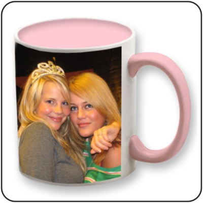 Taza de ceramica personalizada, calidad AAA+, interior y asa color rosa. Personalizala como quieras.