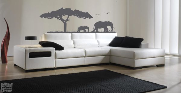 Vinilo decorativo sabana elefantes.