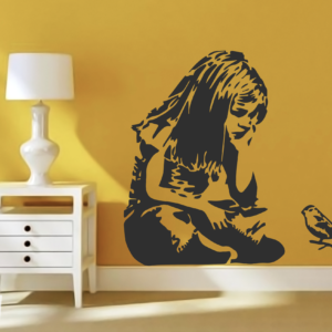 Vinilo decorativo dibujo de Banksy, chica pequeño pájaro.