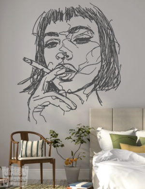 Vinilo decorativo dibujo chica fumadora - vinilosymas.es