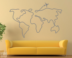 vinilo decorativo Mapa mundi "trazo avión"