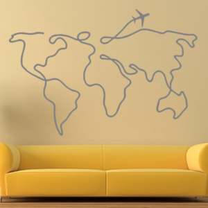 vinilo decorativo Mapa mundi "trazo avión"
