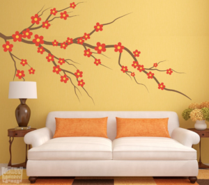 Vinilo decorativo rama con flores de colores