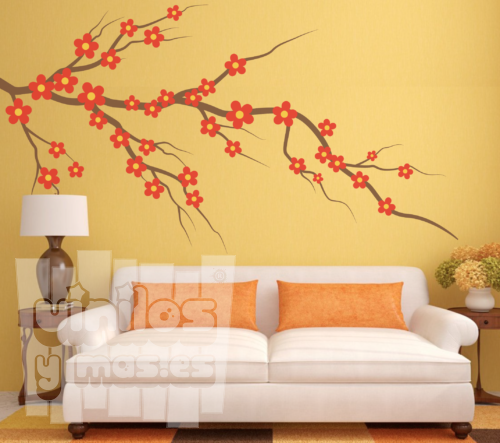 Vinilo decorativo rama con flores de colores