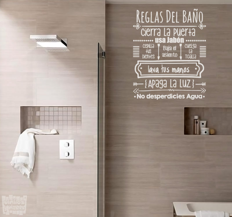 Decoración de pared de las Reglas Del baño en español, vinilo