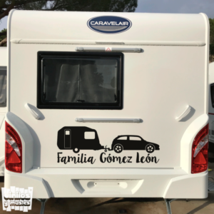 Vinilo decorativo familia caravana y coche personalizado